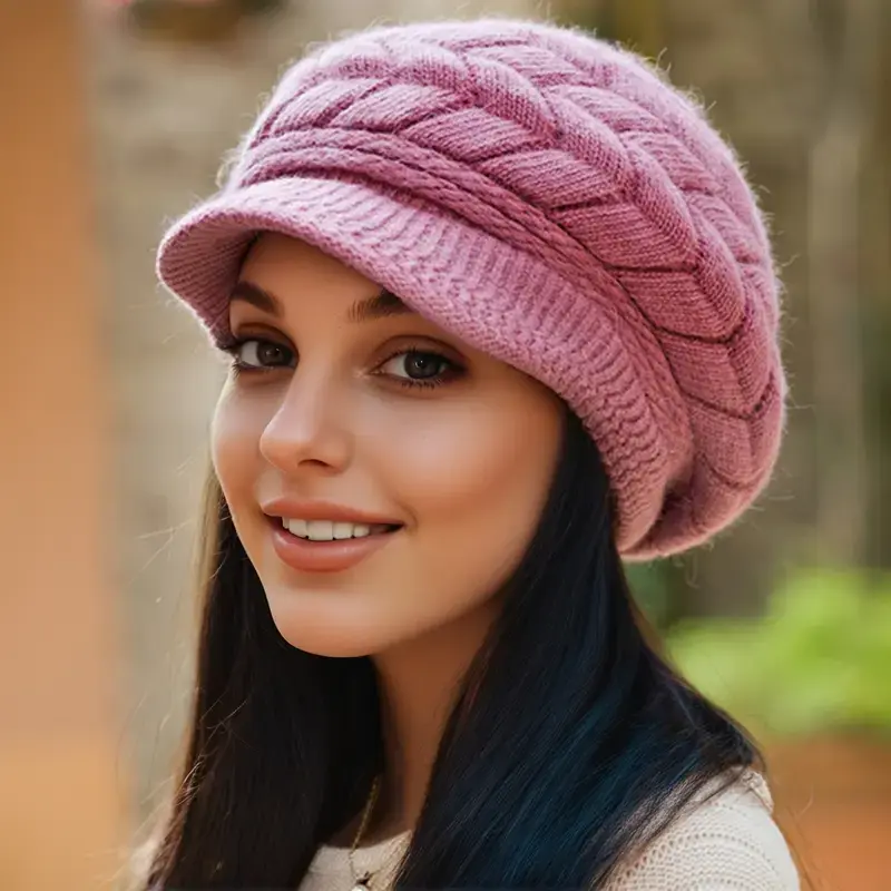 Women's Slouchy Cable Knit Beanie with Ear Flaps - Warm Winter Hat featuring Fringe Trim and a Soft, Stretchy No-Sew Fitting, Blonde, Female, One Size