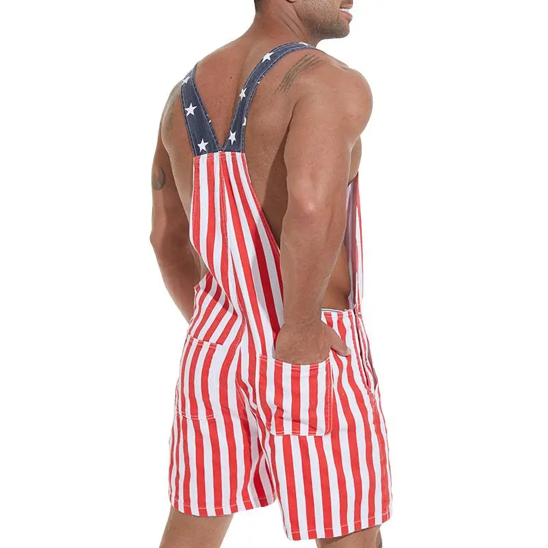 AmericanFlagOverallsShorts suitsRomperWorkBibsCoverallsGiftsforMen,FashionMenswear