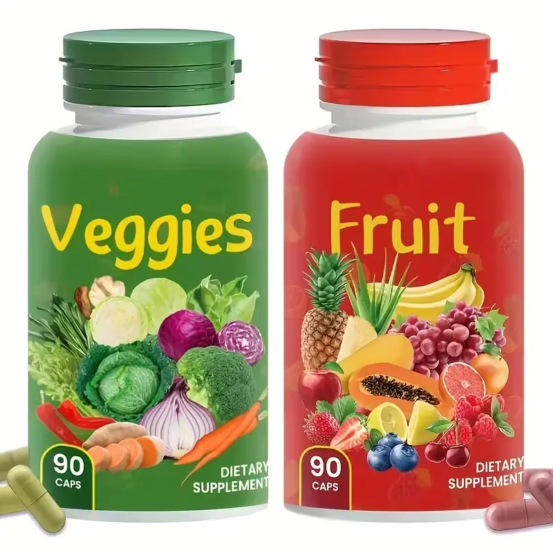 Fruits And Vegetables - Superfood Whole Food Supplement for Women, Men, And Children - 90 Fruit Capsules, 90 Vegetable Capsules, 1 Set