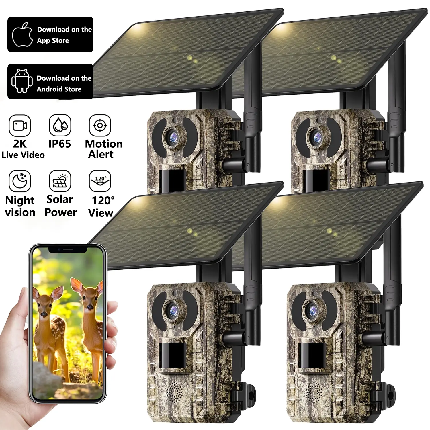 3rd Gen 4G LTE Cellular Outdoor Trail Camera - Live Streaming, Infrared Night Vision, Built-in SIM Card, 0.2s Trigger Time, Solar-Powered, IP66 Waterproof, Motion Alert, Outdoor Camera