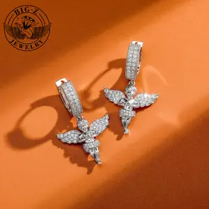 Angel wing small pendant earrings, angel with wings, micro-inlaid zircon earrings, personalized little angel earrings, daily versatile accessories, prayer day accessories, good luck accessories