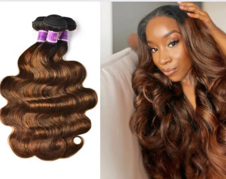 Lushlanes FB30 Brown Balayage Highlight 3Pcs Body Wave Human Hair Bundles