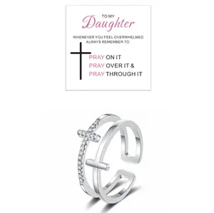 Double Cross Ring for Daughter Adjustable One Size Fits Most Elegant Dainty Faith Jewelry Gift