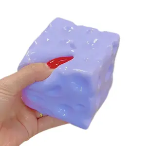 Squishy Cheese Cube Stress Ball, Soft Stretchy TPR Squeeze Toy, Cheese Block Fidget Sensory Toy for ADHD, Autism, Anxiety Relief, Novelty Hand Toy for Kids Adults, Party Favors, Random Color