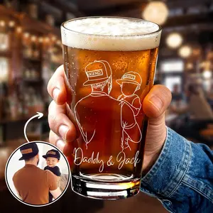 Custom Dad Portrait from Photo, Fathers Day Gift, Dad and Kids Photo Beer Glass, Daddy & Kids Gift Idea, Daddy Gift, Pint Beer Glass For Him