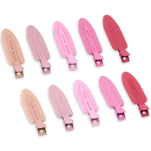 10 Pcs Creaseless No Crease No Bend Flat Hair Clips For Styling Non Slip Makeup Clips For Women Salon Hairstyle, Pink Rose Red