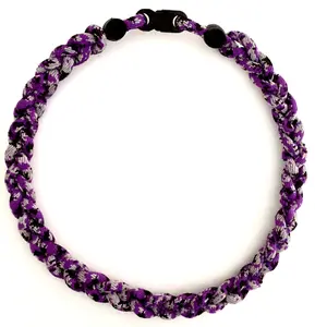 Baseball 3 Rope Braid Tornado Energy Necklace Purple Camo