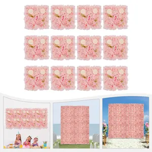 12PCS 3D Flower Wall Panels Silk Rose 15"x15" Decorative Self Adhesive Wallpaper for Wedding Party Home Decor Indoor Outdoor Use