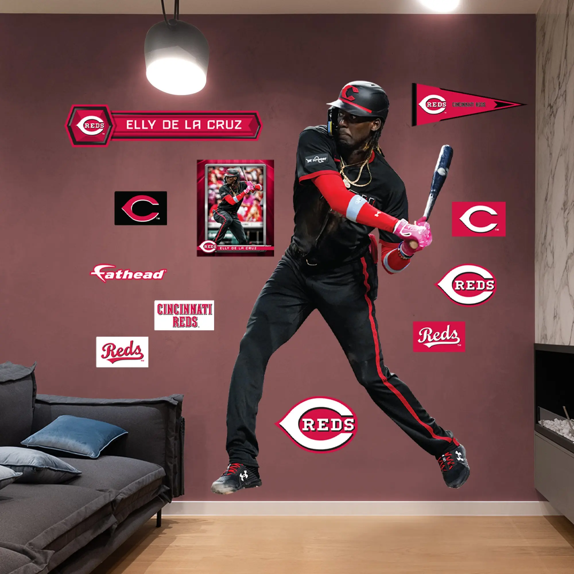Elly De La Cruz RealBig City Connect Collection Official MLB Cincinnati Reds Removable Adhesive Stickers for Fan Home Decor, Reusable Vinyl Wall Decor