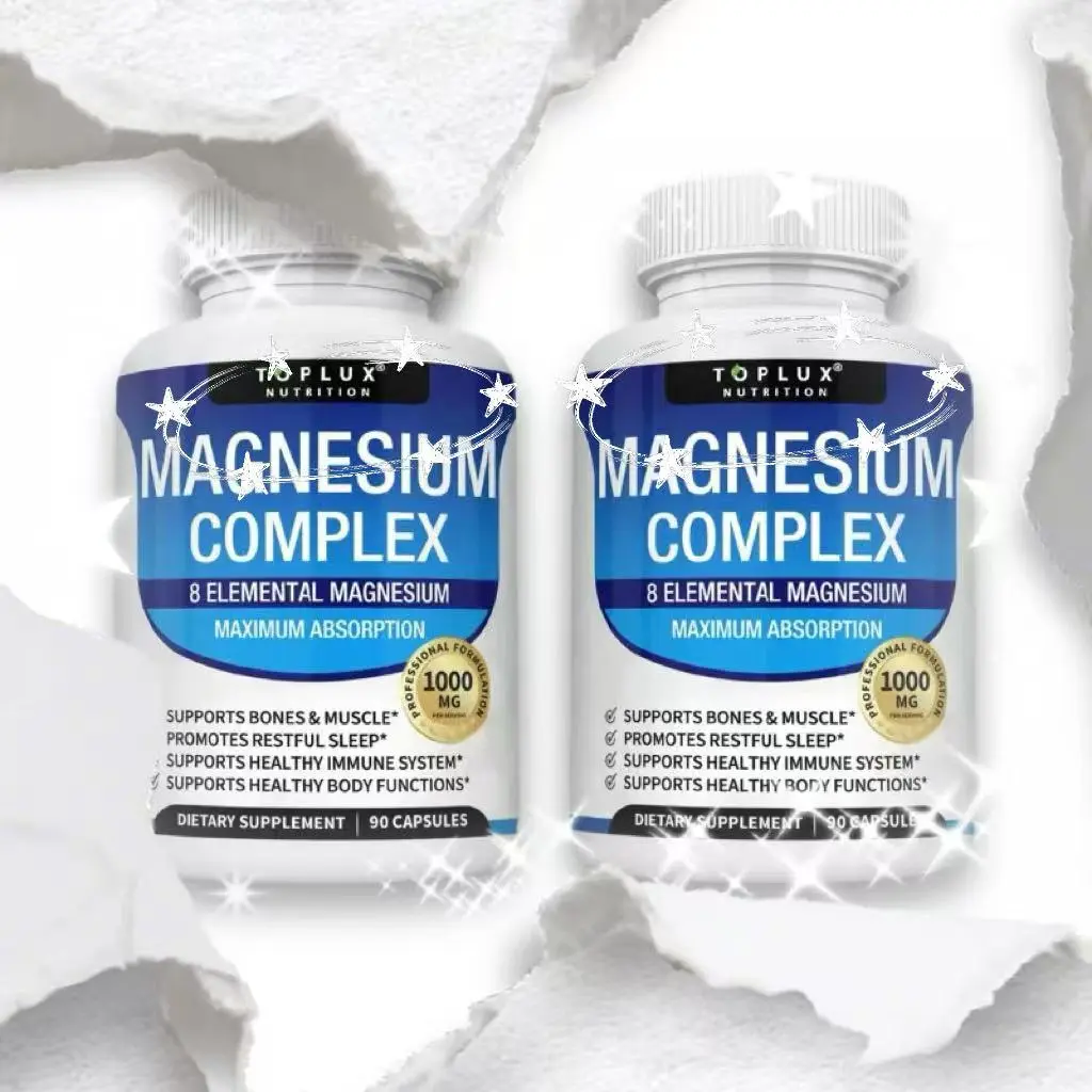 （Flash Sale 3 bottles）TopLux Nutrition Magnesium Complex 1000mg 90 Capsules 7 Elemental Sources Men Women Bone Muscle Sleep Immune Support Nature Decent Fitness Dietary Supplement Malate Taurate Chelated for
