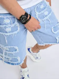 Men's Solid Color Ripped Denim Shorts, Loose Casual Comfy Frayed Edge Shorts for Daily Wear, Fashion Men's Bottoms for All Seasons