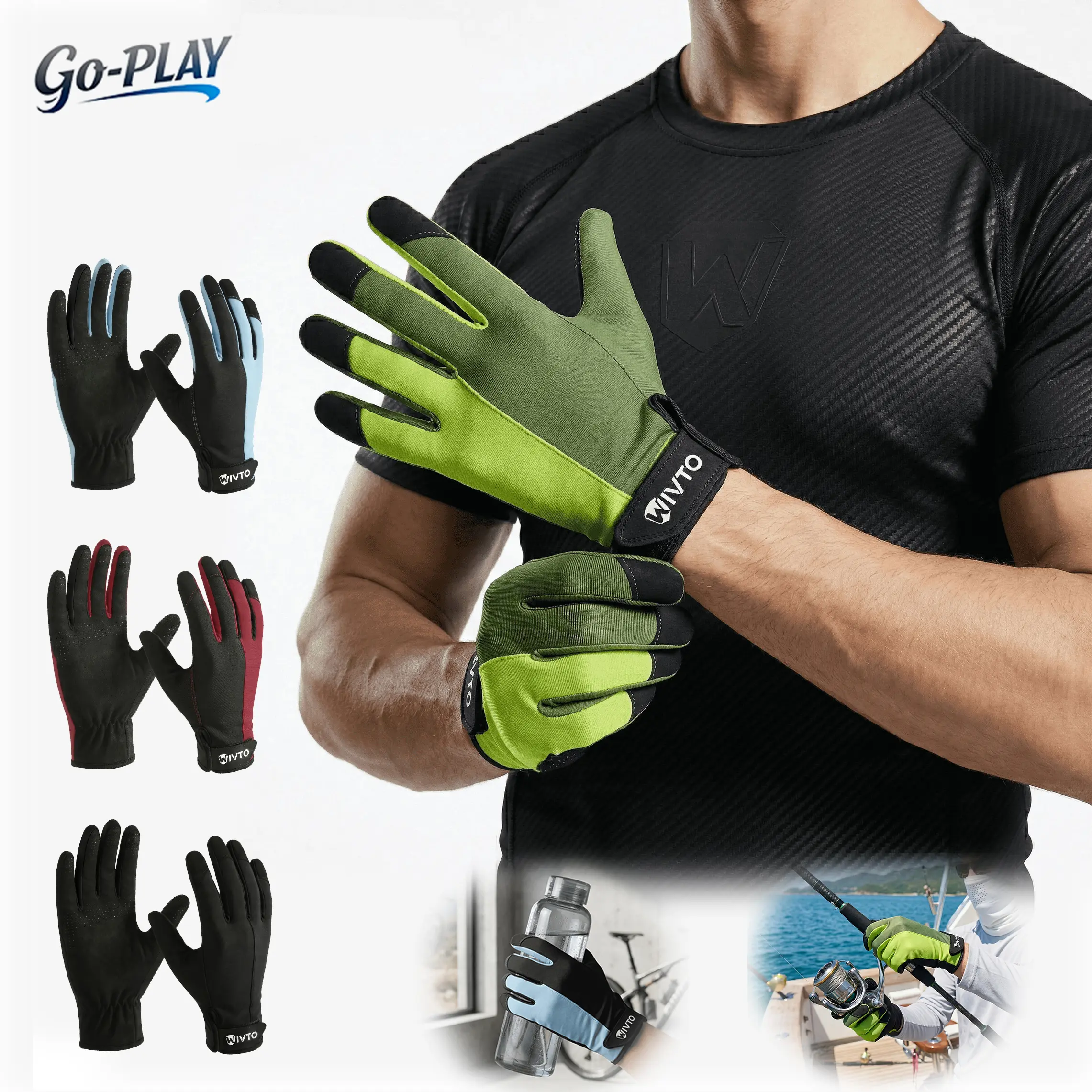 Summer Full Finger Fishing Gloves, UV Protection Breathable Outdoor Gloves for Men & Women, Non Slip Lightweight Gloves for Fishing, Cycling, Hiking, Camping, Boating & Outdoor Sports