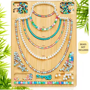 Bamboo Bead Board for DIY Jewelry, Necklace Making Tray with Size Markings, Partitioned Beading Organizer, Easy-to-Use Jewelry Craft Tool, Suitable for DIY Crafters, Beads Bracelet