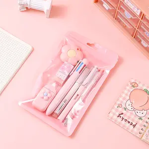 Cute Aesthetic Pastel 7-Piece Stationery Set – Multi-Color Pen, Highlighter, Pencil, Cutter – School Supplies & Desk Organizer Gift for Students & Teens