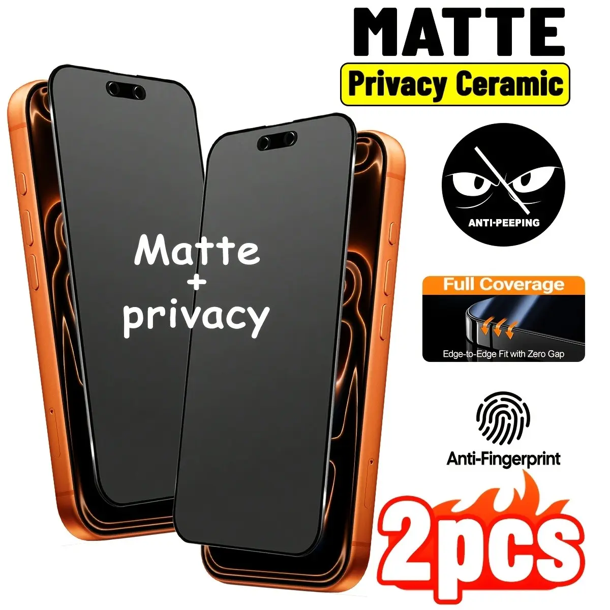 2-Pack Matte Privacy Ceramic Protective Anti Spy Screen Protector Cover for iPhone 17 Pro Max, Smartphone Accessories, Phone Screen Protectors, Privacy Shield, Anti-Fingerprint, Bubble-Free, Easy Installation, Soft Material, Protection