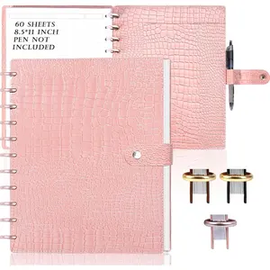 PU Leather Discbound Notebook 8.5" x 11" Wide Ruled 60 Sheets Refills Crocodile-Textured Leather Cover Discbound Notebook and Disc Set Discbound Planner Notebook Customizable Notebook Spiral Journal Note