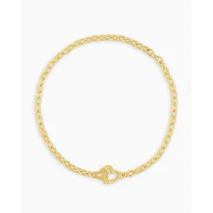 gorjana – Parker Heart Mini Bracelet – Silver or 18K Gold-Plated Paperclip Chain – Romantic & Elegant Jewelry – Heart Closure Detail