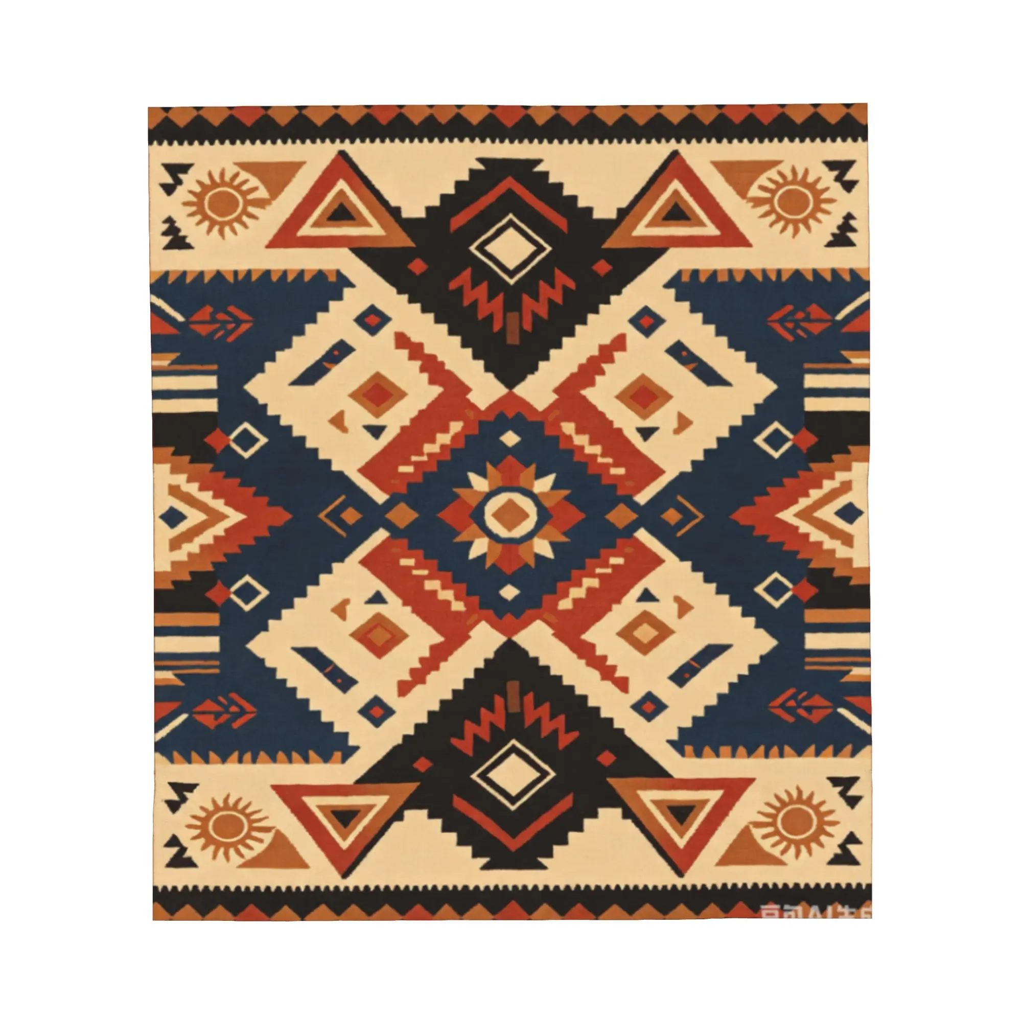 Navajo Tribal Geometric Sun Totem Flannel Blanket, Southwest Native American Ethnic Pattern Large Soft Warm Throw, Sofa Cover, Wall Hanging Decor, Ideal Gift for Home Decor Lovers