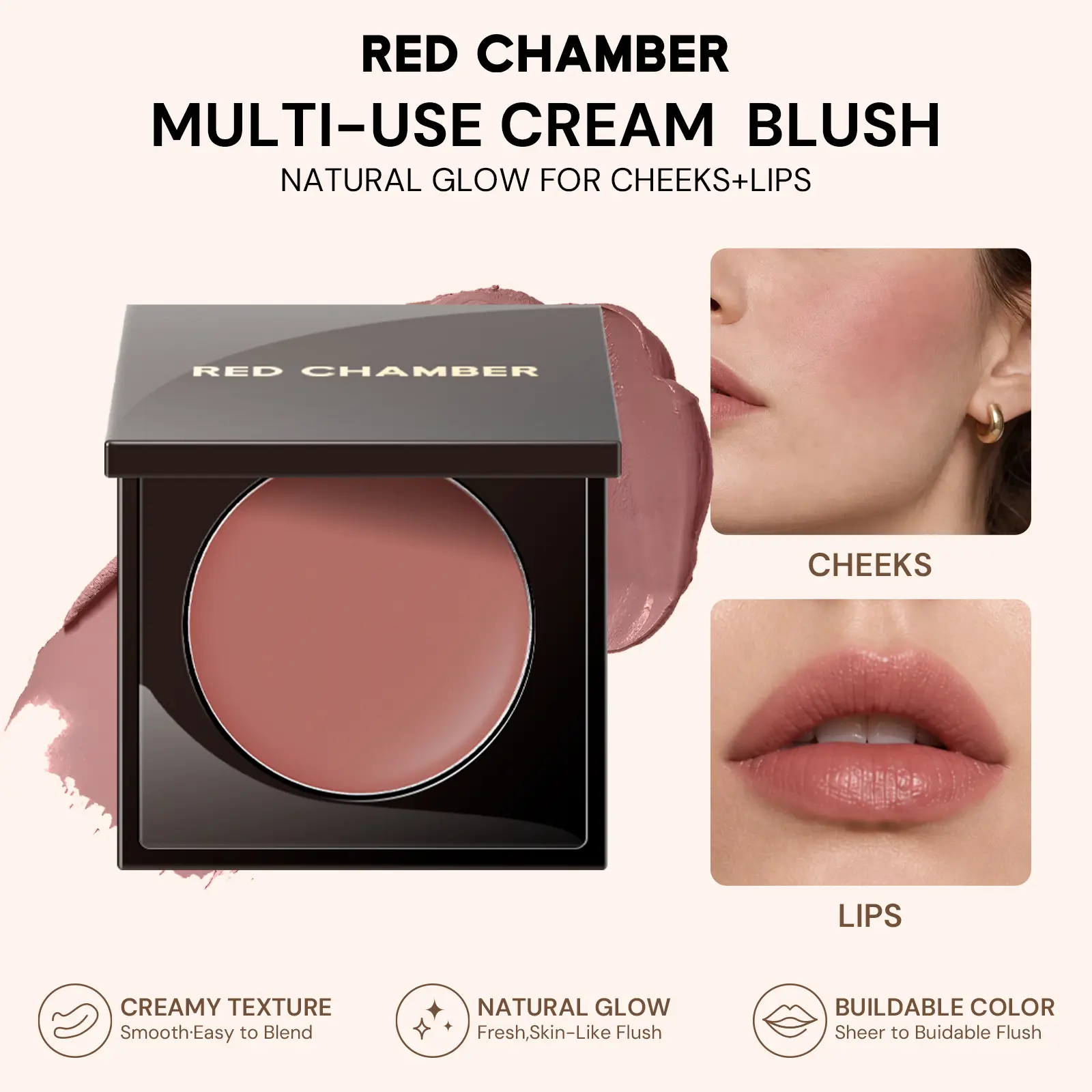 RED CHAMBER HARUKI Multi-Purpose Cream Blush & Lip Color, Natural Dewy Glow