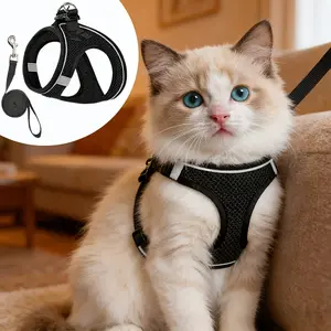 2026 Anti Escape Cat Strap and Drawstring Set: Reflective Soft Mesh Vest for Safe Outdoor Use with Your Kitten