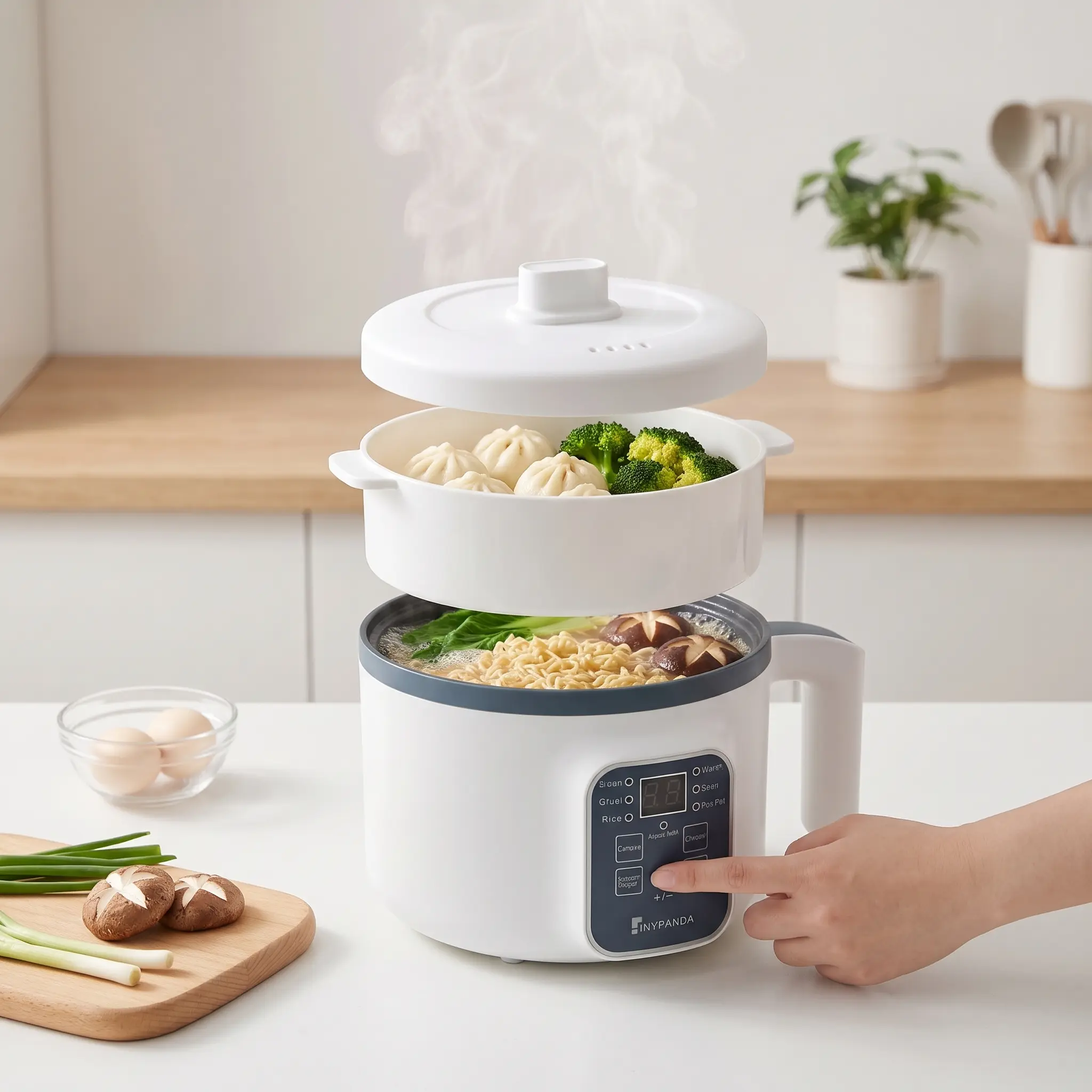 1.7L Electric Hot Pot with Steamer, Non-Stick Multi-Cooker with Smart LED Display & 6 Cooking Modes, Ramen Cooker with Boil-Dry Protection for Dorm, RV, Office, 1-2 People