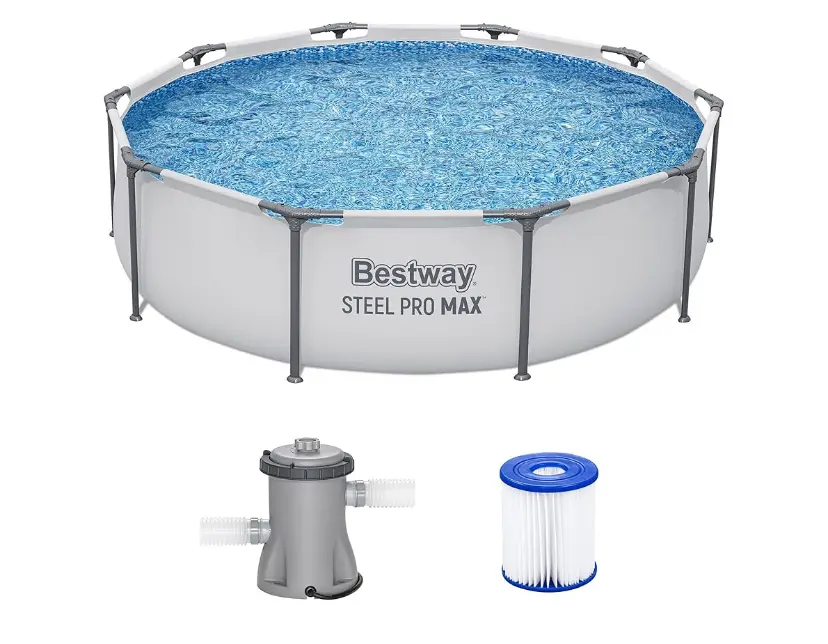 Bestway Steel Pro MAX 10' x 30" Above Ground Pool, Round Metal Frame Outdoor Swimming Pool Set with Filter Pump & Type I Cartridge, Gray