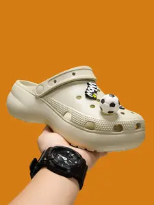 Classic Thick Sole Cloud Style Soccer Flower Holes Shoes, Garden Shoes, Comfortable Indoor Height Boosting Unisex Trendy Slippers