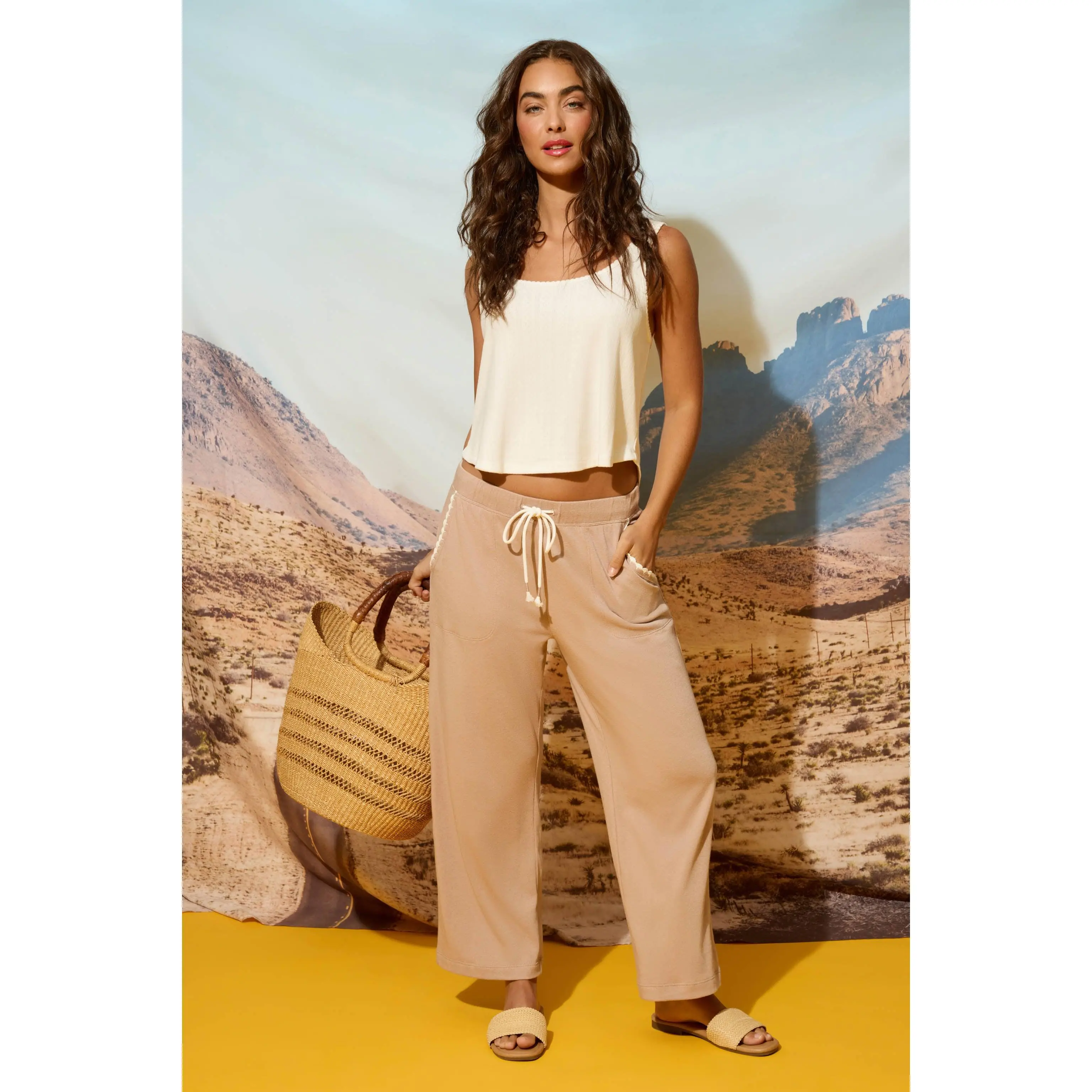Palms Away Warm Taupe Cropped Lounge Pants