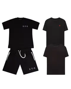 ETN Summer Essentials Trio Black Short-Sleeve T-Shirts with 2D & 3D Embroidery Fitted Crew Neck Sets for Men Casual Minimalist Modern Style