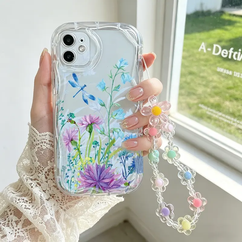 Wildflower Dragonfly Flower Print Clear Phone Case For Samsung Galaxy S25 S24 S23 Ultra S22 Plus S20 FE A17 A07 A06 M55 A55 A56 TPU Back Cover