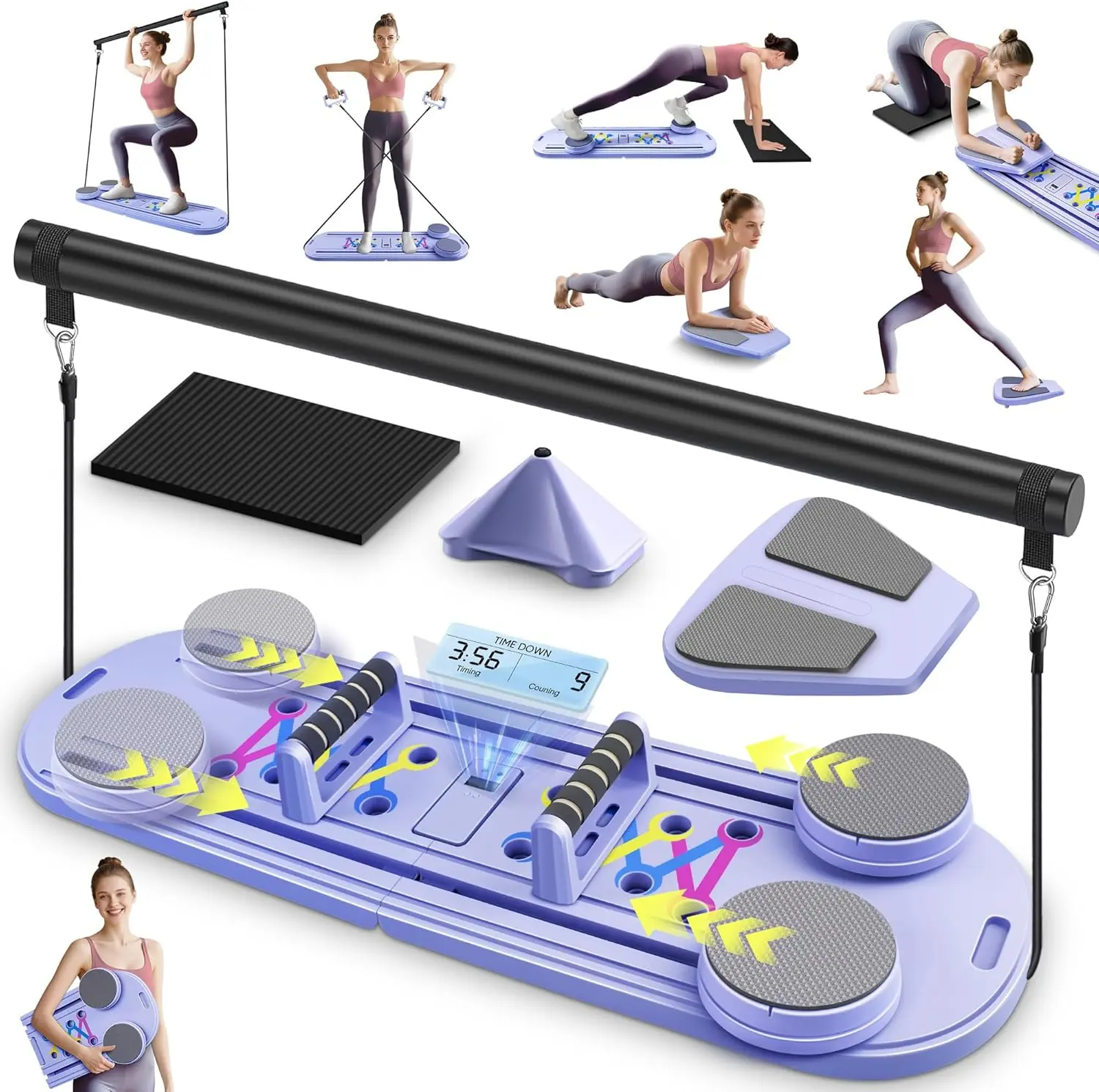 Pilates Reformer, 8-in-1 Foldable PVC Home Workout Station for Core Strength, Portable Muscle Trainer for Men & Women, Abdominal Board Kit, Home Gym Accessory, Foldable Workout Equipment, Pilates At Home