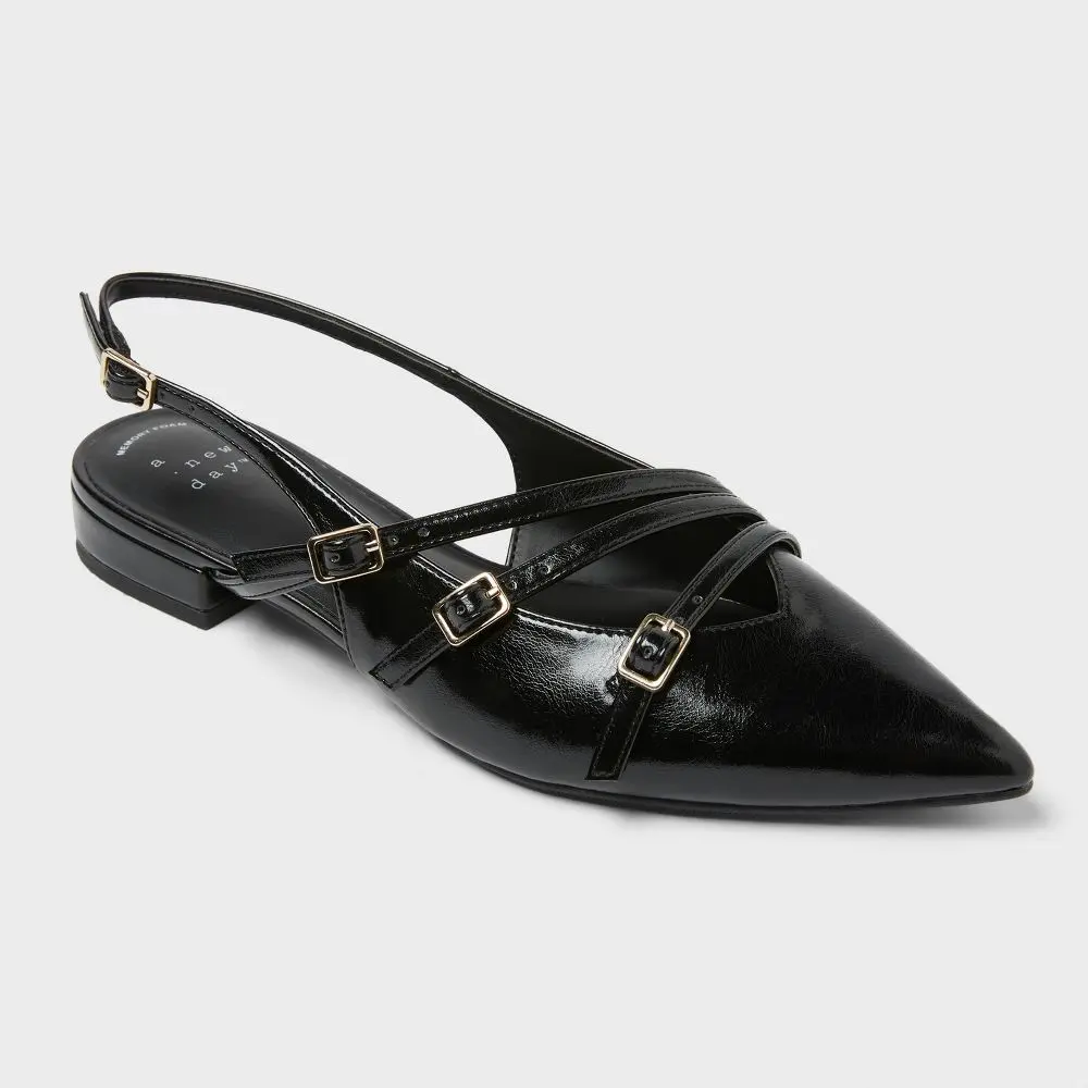 Women's Twiggy Multi Buckle Mini Heel Flats with Memory Foam Insole - A New Day