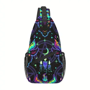 Crossbody Chest Bag Hiking Cartoon Style Devil Magic Shoulder Bag Folding Large Capacity Fashion Durable Can Be Used for Shopping, Leisure Travel Beach Bag Fishing Backpack Halloween Travel Accessories Must Have Backpack for School Back to School