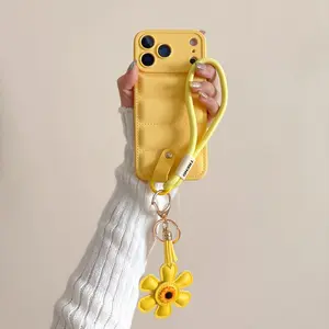 Case For iPhone 16 Pro Max 17 Air 16E 17 15 14 13 12 11 Pro Max 15 Plus Wrist Chain Strap Puffer Down Jacket Soft TPU Back Cover