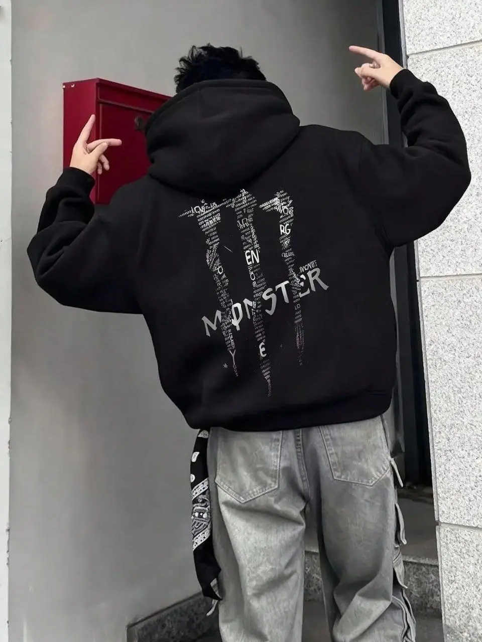 Monster Text Graphic Hoodie | Heavyweight Fleece Streetwear Sweatshirt, Y2K Aesthetic Streetwear Oversized Hoodie