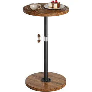 Round Small Side Table, Adjustable-Height Drink Table, Pedestal Martini Stand, Weighted Base Cocktail Table Accent Nightstand for Living Room, Bedroom, Bathroom, Office, Walnut