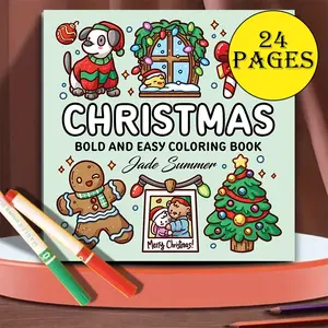 Christmas Coloring Book for Kids & Adults, Soft Cover, 20x20cm, 24 Pages, Stress Relief, Interactive Parent-Child Activity, Holiday Gift, Water Coloring Books