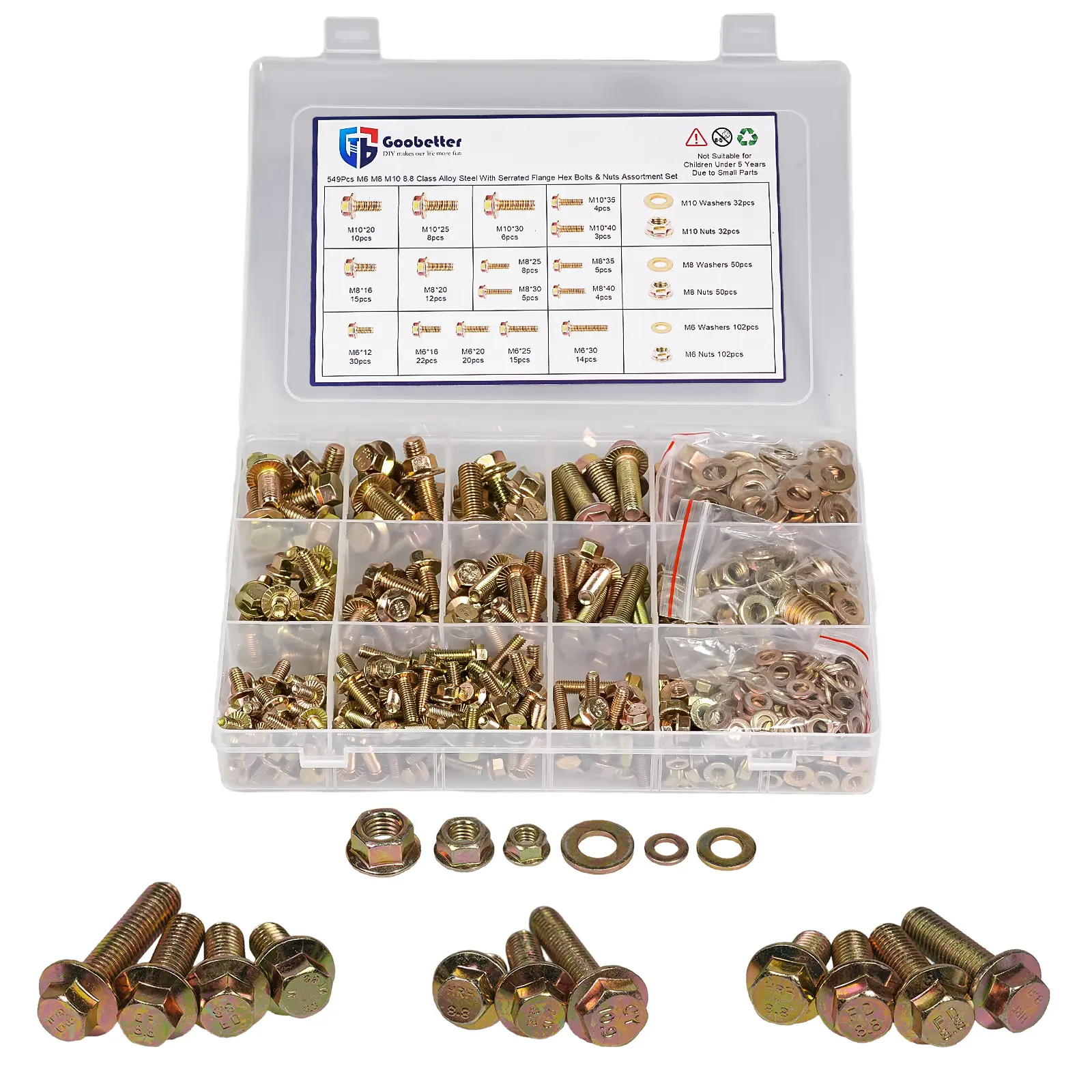 Heavy-Duty Metric Metal Flange Bolt Assortment Kit (64/292/549PCS) - Grade 8.8 Alloy Steel M6,M8,M10 Bolts,Nuts & Washers, Auto Parts Accessories for Automotive,DIY Repair