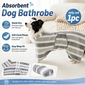 Super Absorbent Quick-Dry Dog Bathrobe for Medium to Large Breeds , Soft Striped Microfiber Towel Robe for Pets with Adjustable Belly Strap, Fast-Drying Pet Bath Wrap for After Bath, Dogs Grooming Supplies and Home Use(15-45kg 2Size)