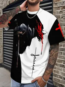 Men's Cross Pattern Short Sleeve T-Shirt, Trendy Graphic Print Top, Loose Fit Street Style Clothing, All Seasons Wear, Streetwear