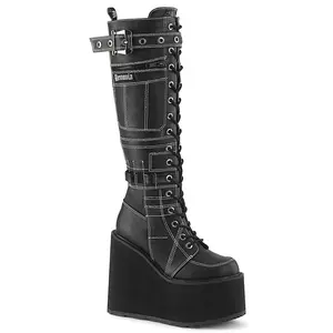 Demonia Swing-260 Black Vegan Leather Knee High Boots