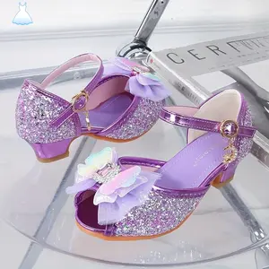 VBD-Girls' Sparkly Purple Glitter Mary Jane  - Summer Open-Toe Princess Shoes with Butterfly Bow, Adjustable Ankle Strap & Comfortable TPR Sole for Youngsters Girls, Girls Shoes, Youngsters Event Footwear, Durable Footwear for Youngsters kids sandals