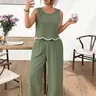 Plus Size Two-Piece Outfit Women's Everyday Comfortable Stylish Slimming Tank Top and Pockets Wide-Leg Pants Set Palazzo Set