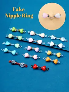 1Pair Fake Nipple Piercing for Women Men, Non Piercing Nipple Rings, Clip On Nipple Jewelry, Adjustable Faux Nipple Noose, Fashion Body Jewelry