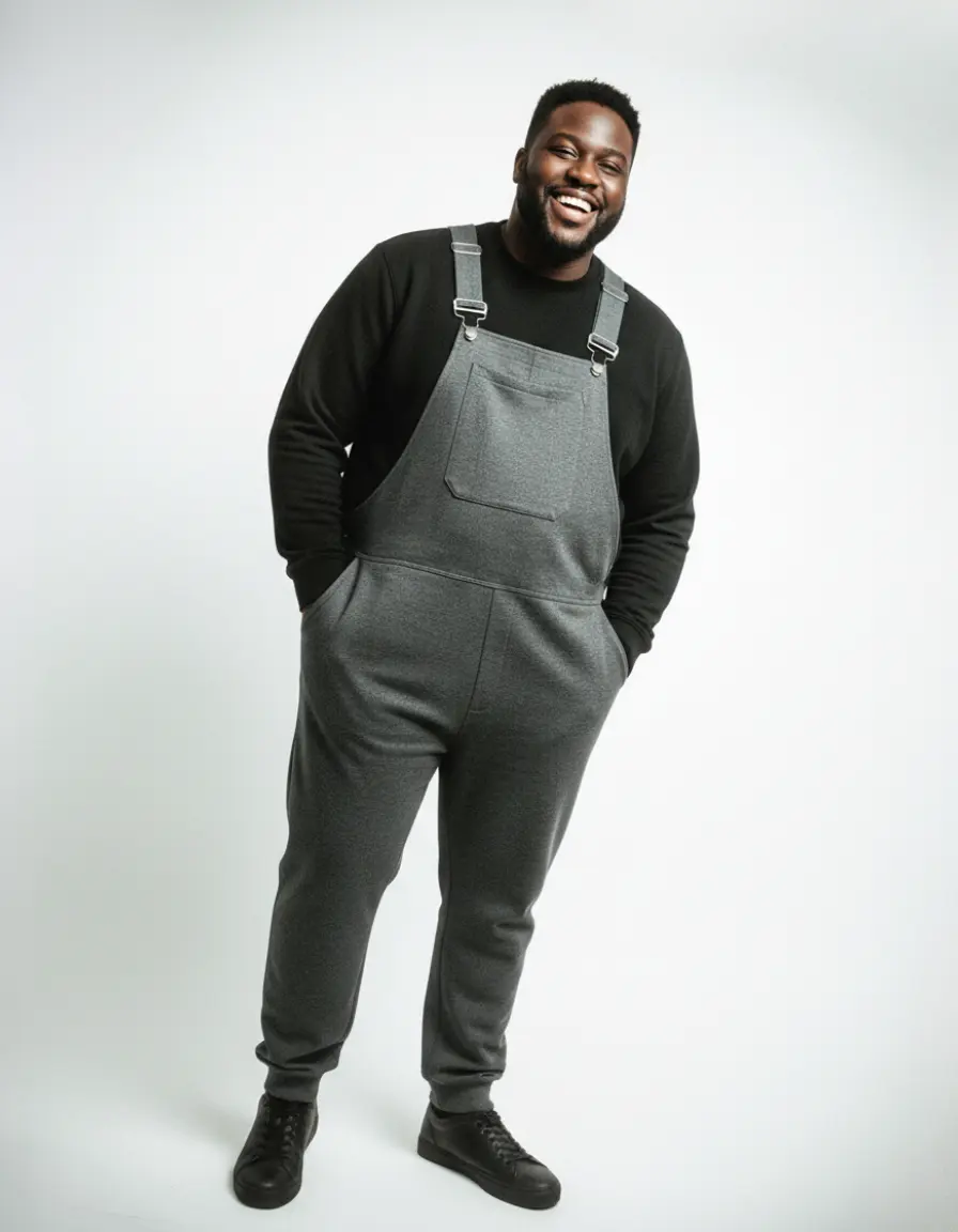 Men's Cotton Fabric Overalls, Loungewear Jumpsuit with Jogger Cuffs, Adjustable Straps and Hidden Pocket, Menswear, Comfy, Soft, Sweatpants, Casual, Pants, Zipper, Spandex, 3Xl