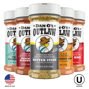 Dan-O's Outlaw Flavor Gang 5 Bottle Combo - Butter Steak, Blackened Bloody Mary, Sweet & Tangy BBQ, Sweet Caribbean, and Spicy BBQ - America's Most Wanted Seasoning for Grilling, Seafood, Cocktails and More