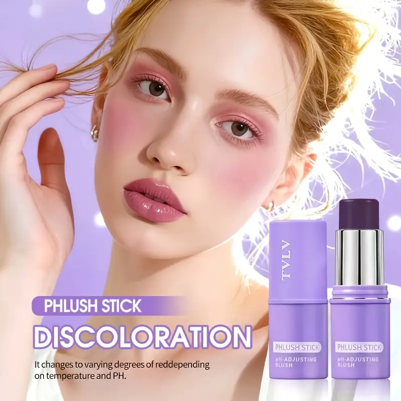 Temperature-Sensitive Color Changing Blush Stick| Multi-Purpose as Eye Shadow, Blush, Lipstick, Waterproof& Sweatproof Long-Lasting Color, Ideal for Various Flawless Makeup Looks, Purple Tone, Beauty Cosmetics, Cosmetics Products