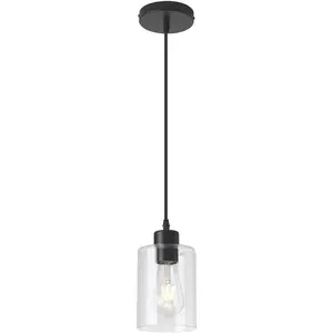 Modern Black Farmhouse Clear Glass Cylinder Pendant Light Fixture, Lights for Kitchen,Mini Pendant Lighting for Kitchen  Decor - 4.75 Inch Shade, 2-58 Inch Cord(1 Pack)