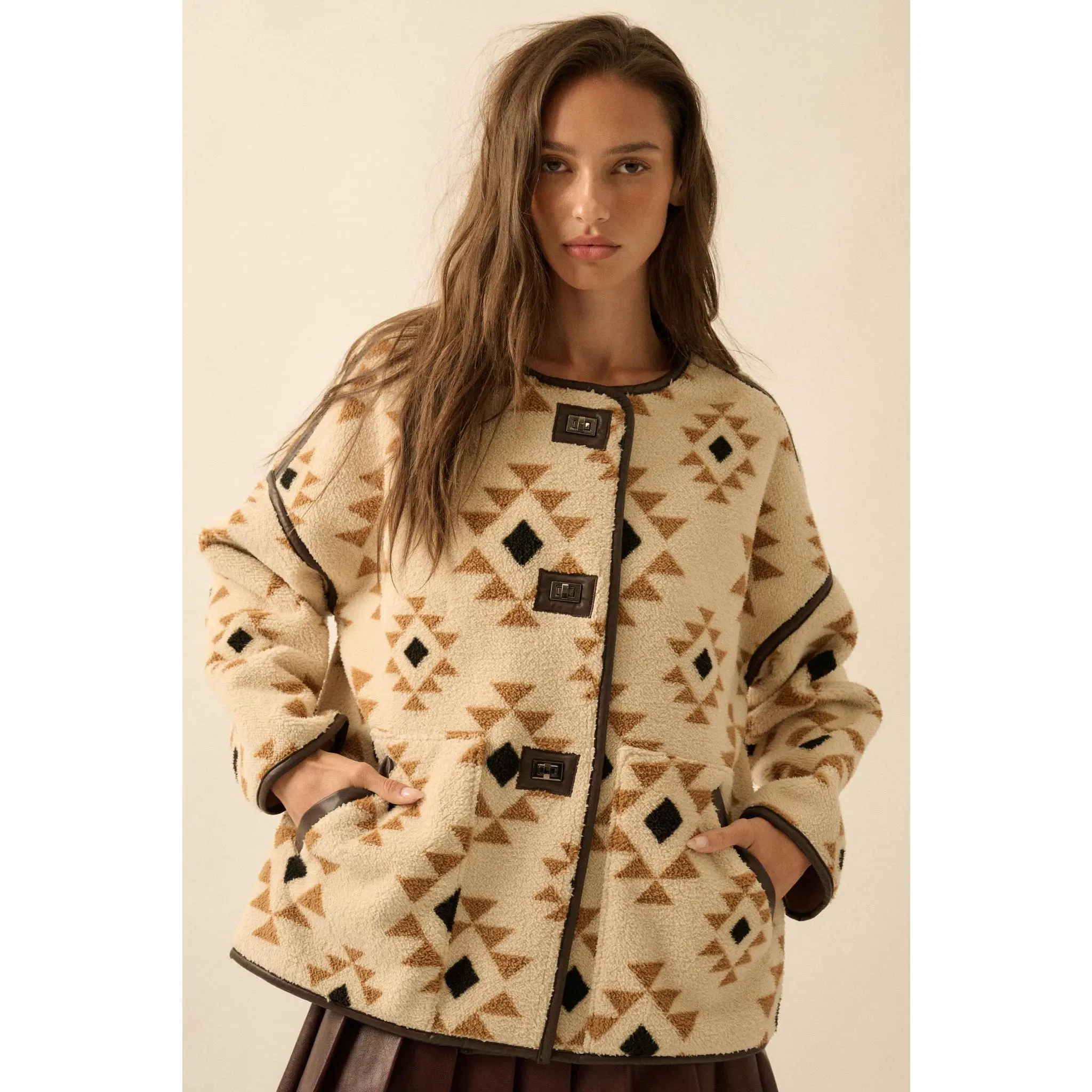 Echo Canyon Geometric-Print Fleece Toggle Jacket