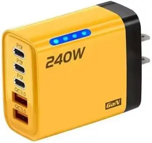 in 1 GaN USB C Desktop Charger 240W Fast Charge Phone Adapter 10A Type C Cable for iPhone Samsung Xiaomi EU/US/UK Plug Charger